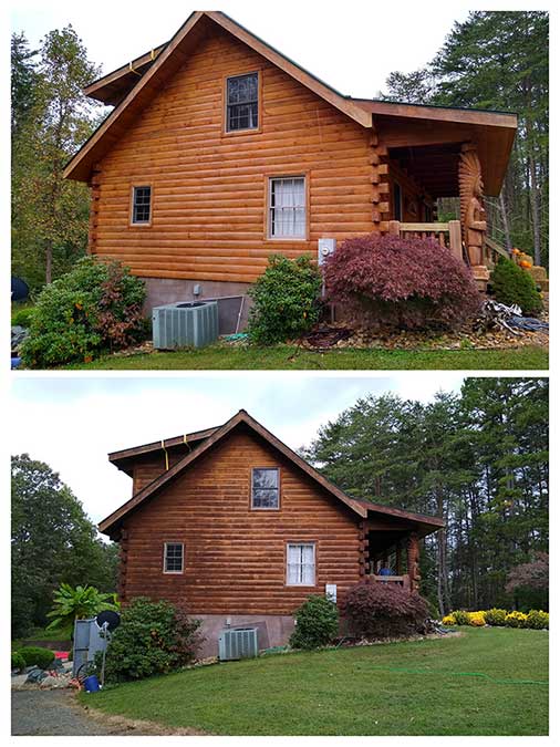 Softwashing a Log Cabin on Gilbert Station Rd. in Barboursville, VA